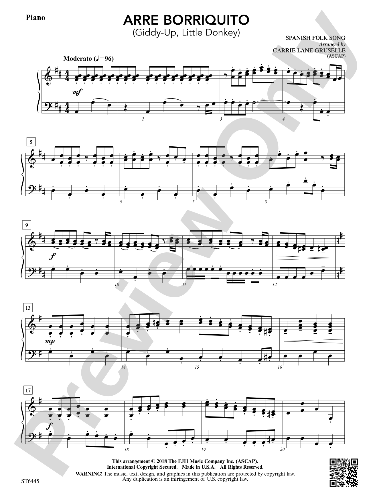 Arre Borriquito: Piano