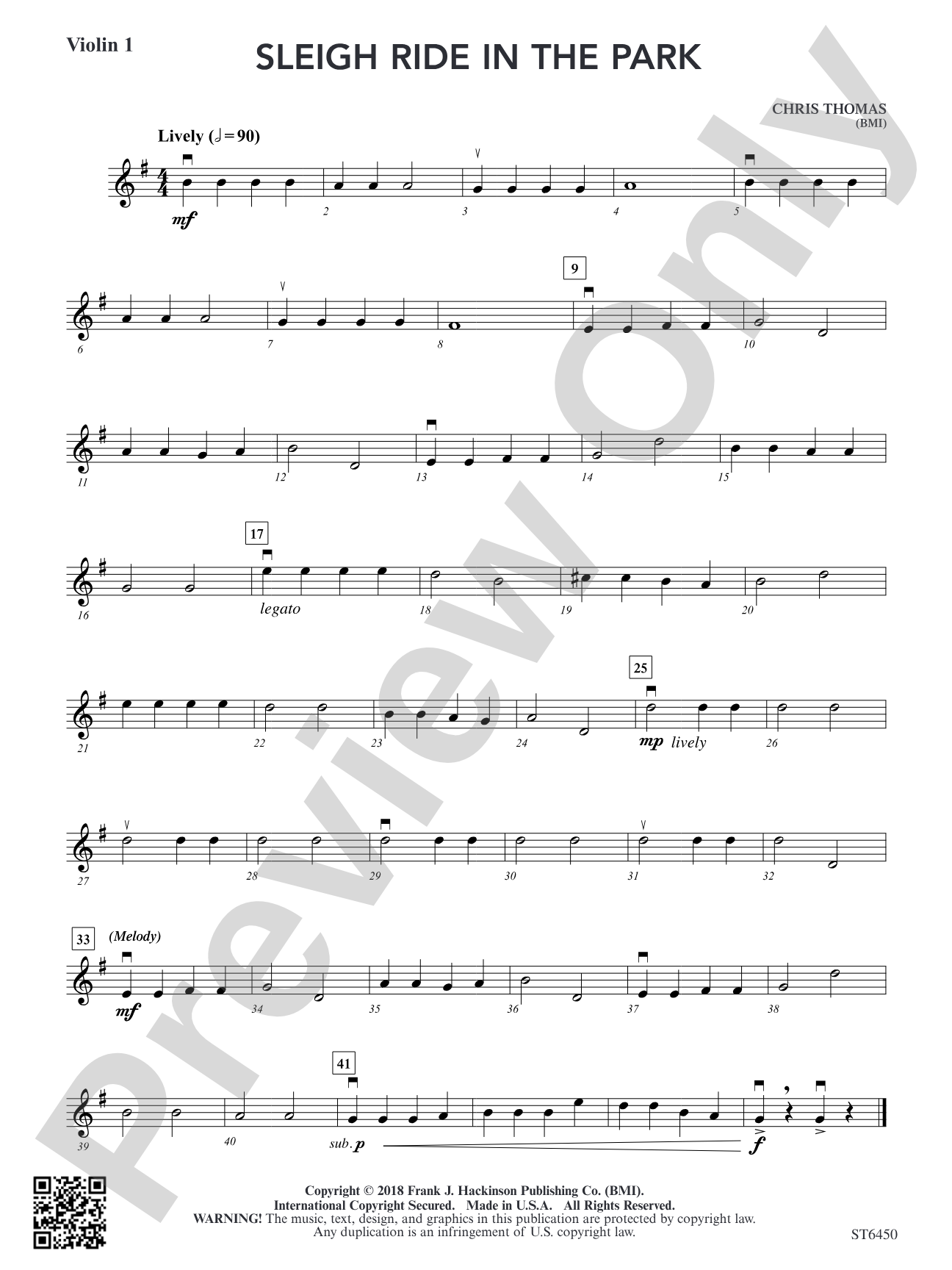 Sleigh Ride in the Park: Violin 1