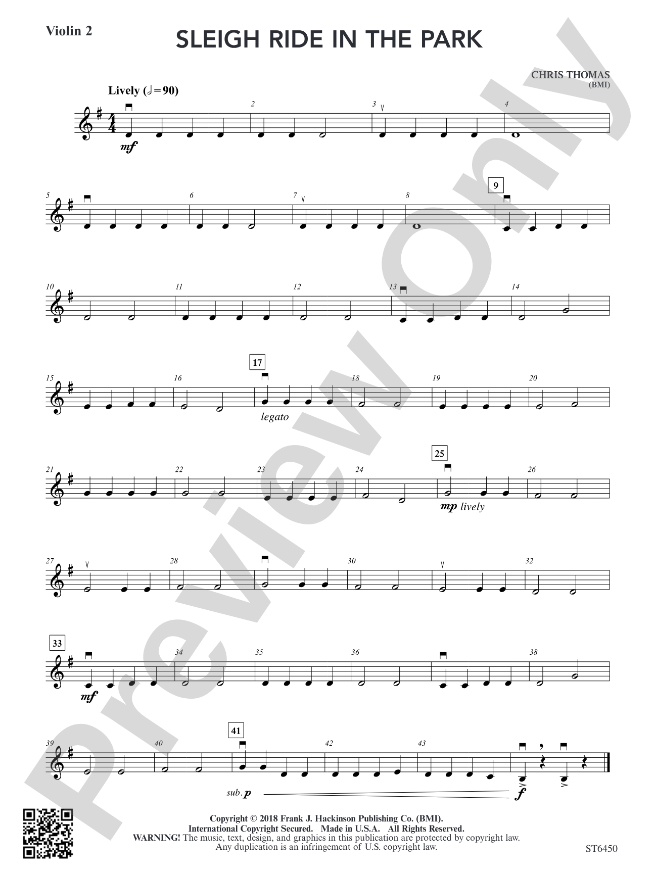 Sleigh Ride in the Park: Violin 2