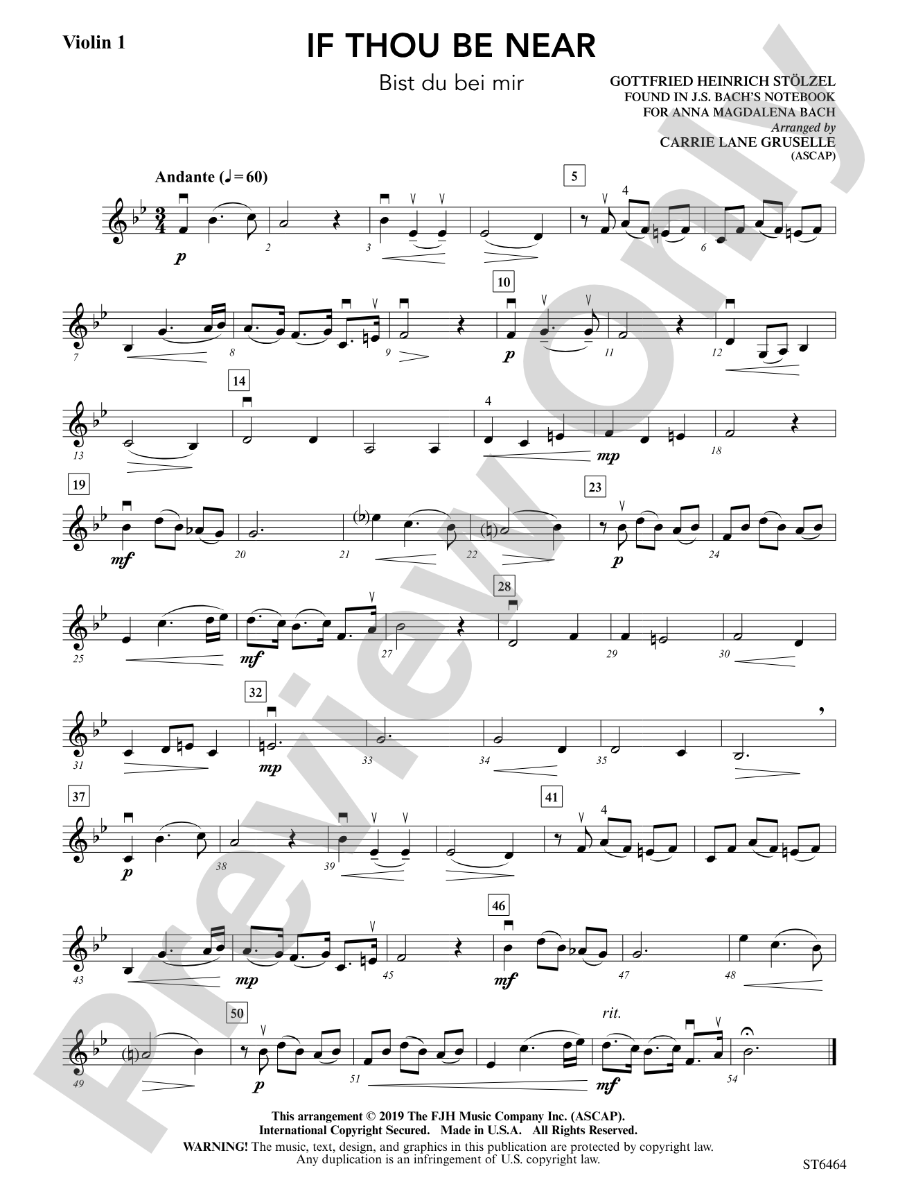 If Thou Be Near: Violin 1