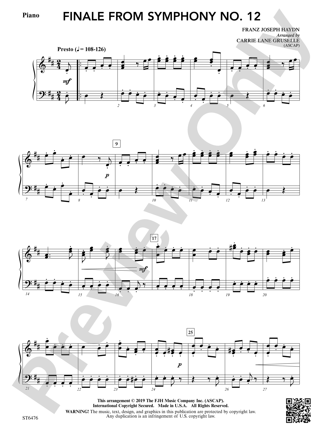 Finale from Symphony No 12: Piano