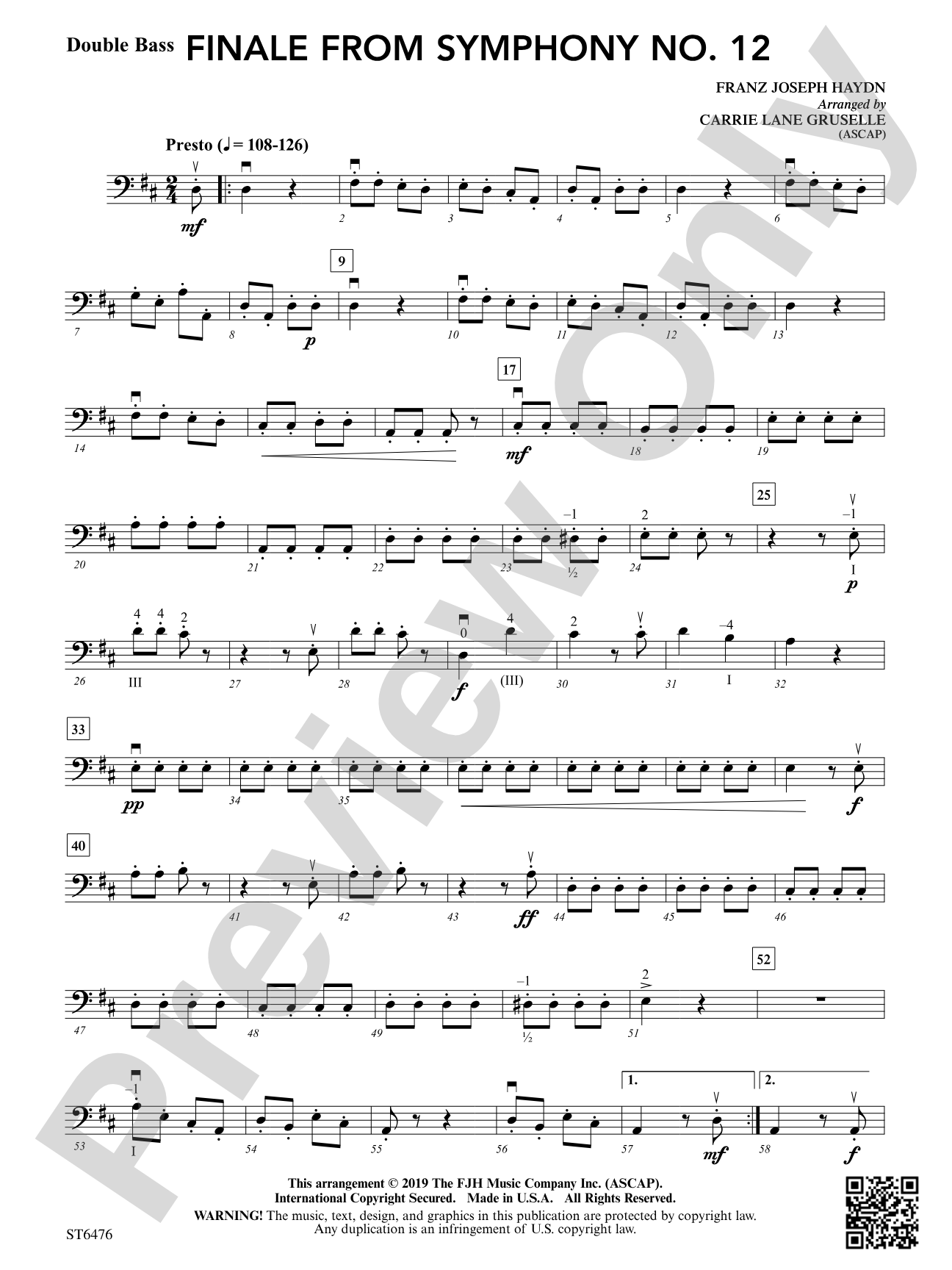 Finale from Symphony No 12: Double Bass