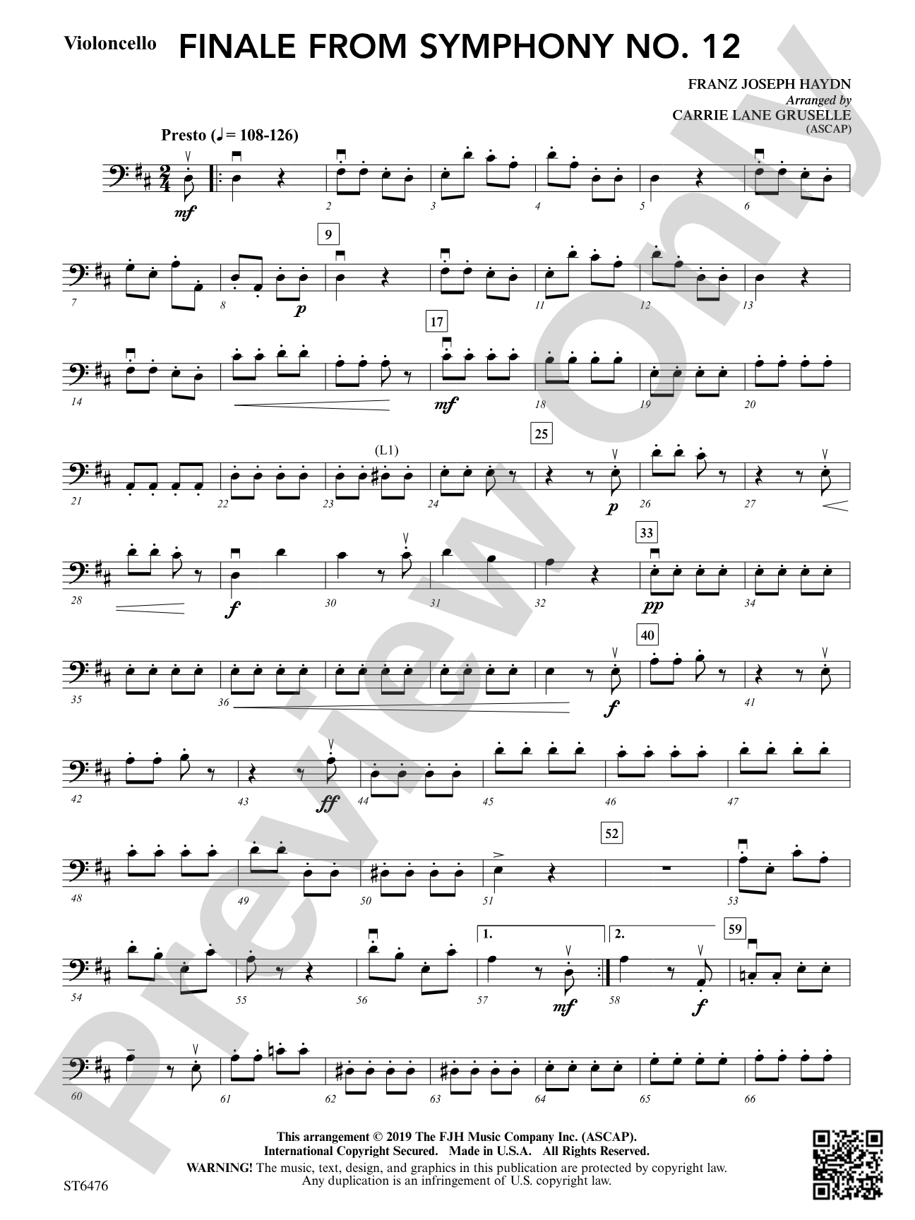 Finale from Symphony No 12: Violoncello