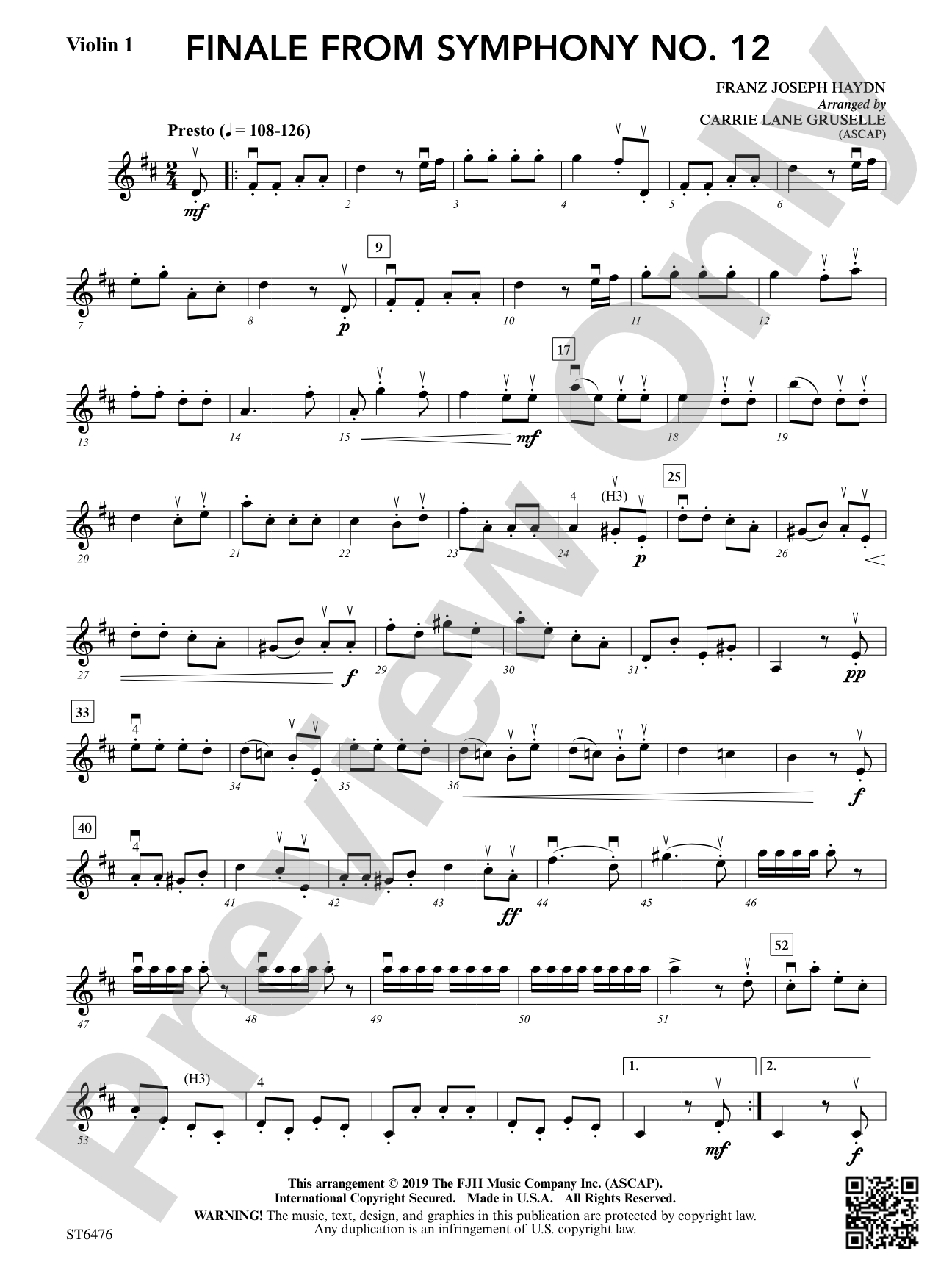 Finale from Symphony No 12: Violin 1