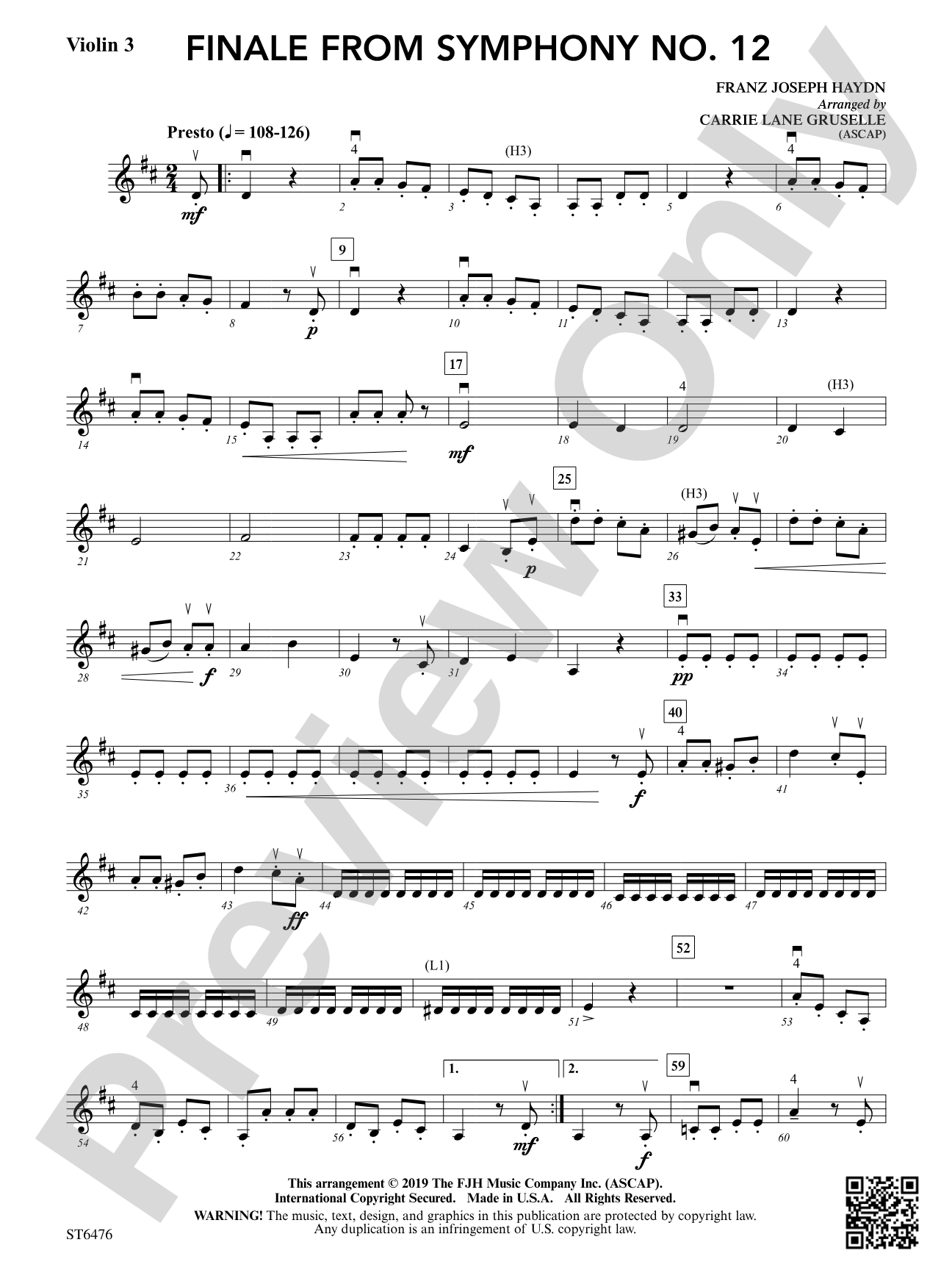 Finale from Symphony No 12: Violin 3 (Viola T.C.)