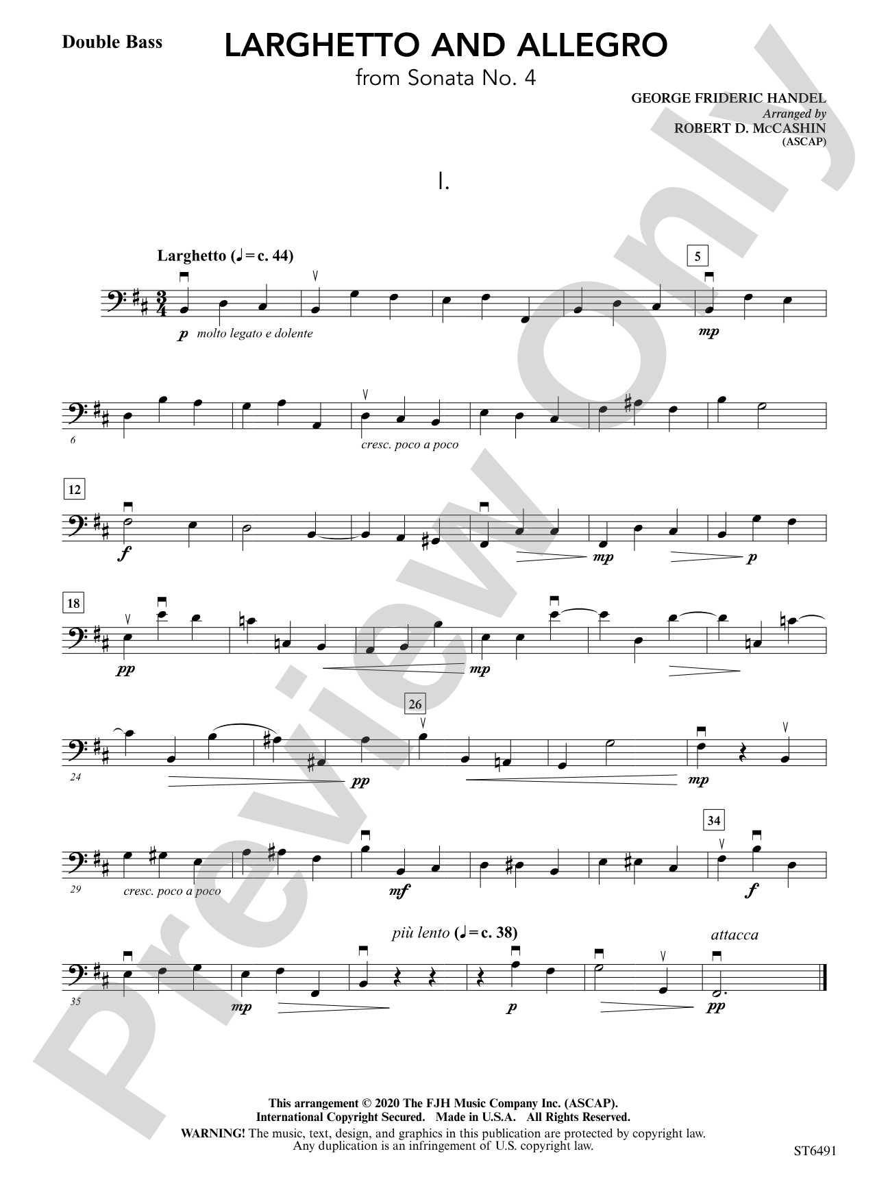 Larghetto and Allegro (from Sonata No. 4): Double Bass