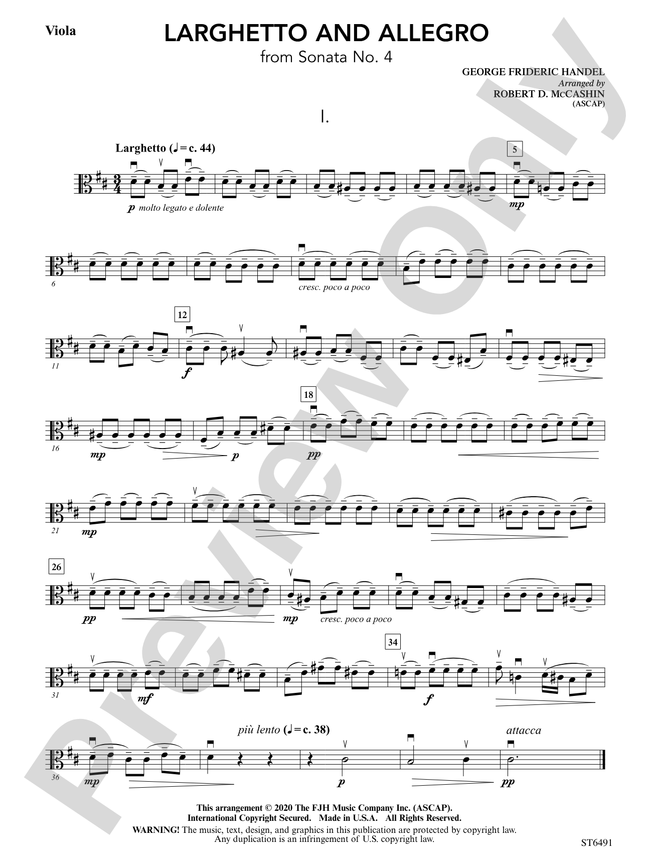 Larghetto and Allegro (from Sonata No. 4): Viola