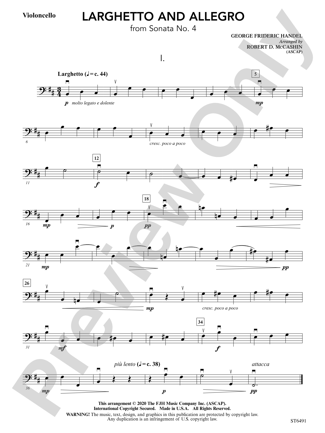 Larghetto and Allegro (from Sonata No. 4): Violoncello