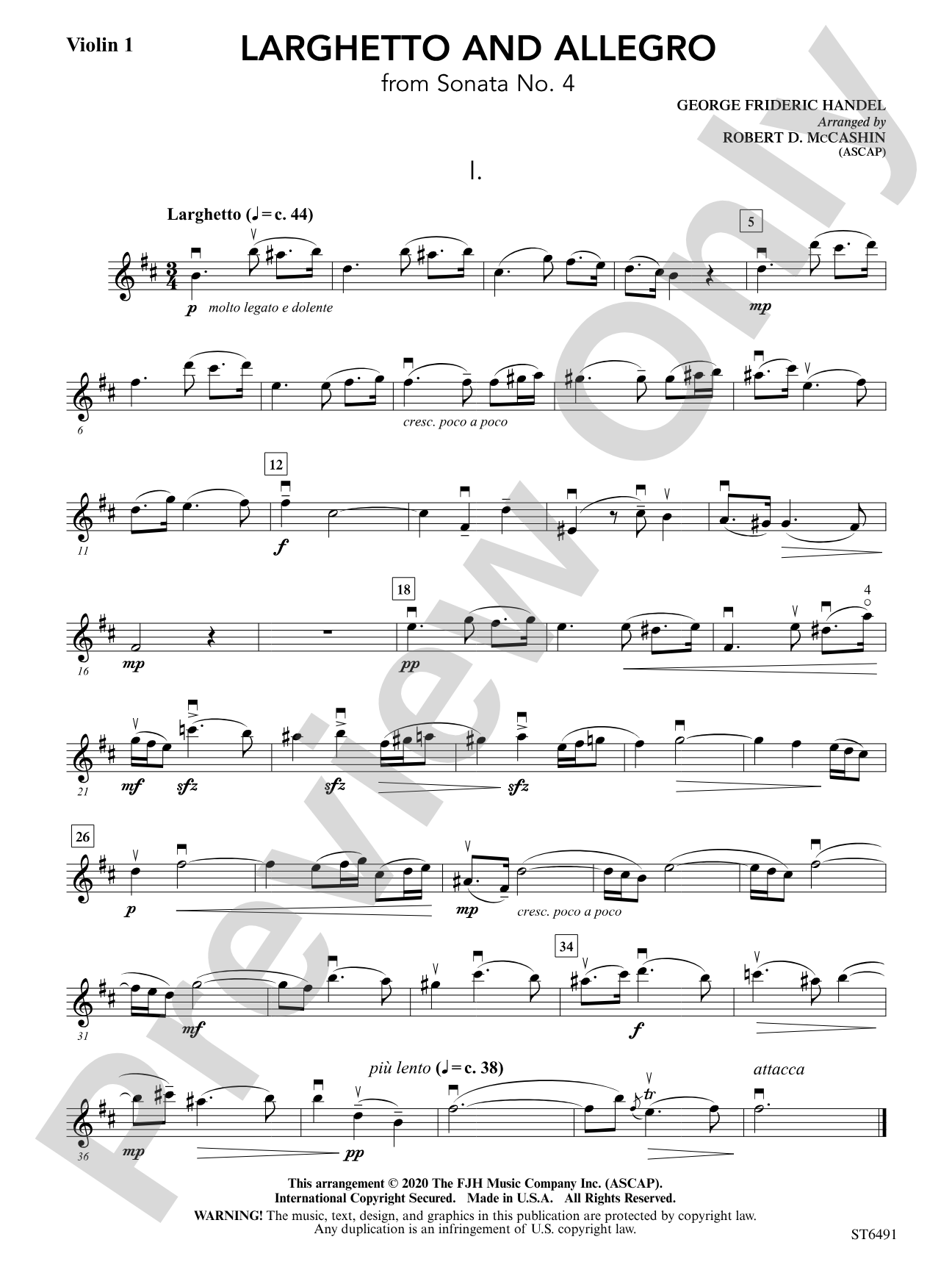 Larghetto and Allegro (from Sonata No. 4): Violin 1
