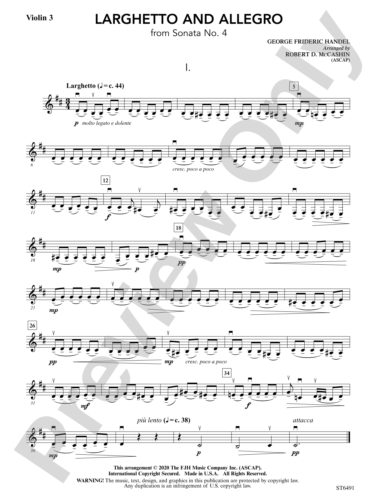 Larghetto and Allegro (from Sonata No. 4): Violin 3 (Viola T.C.)