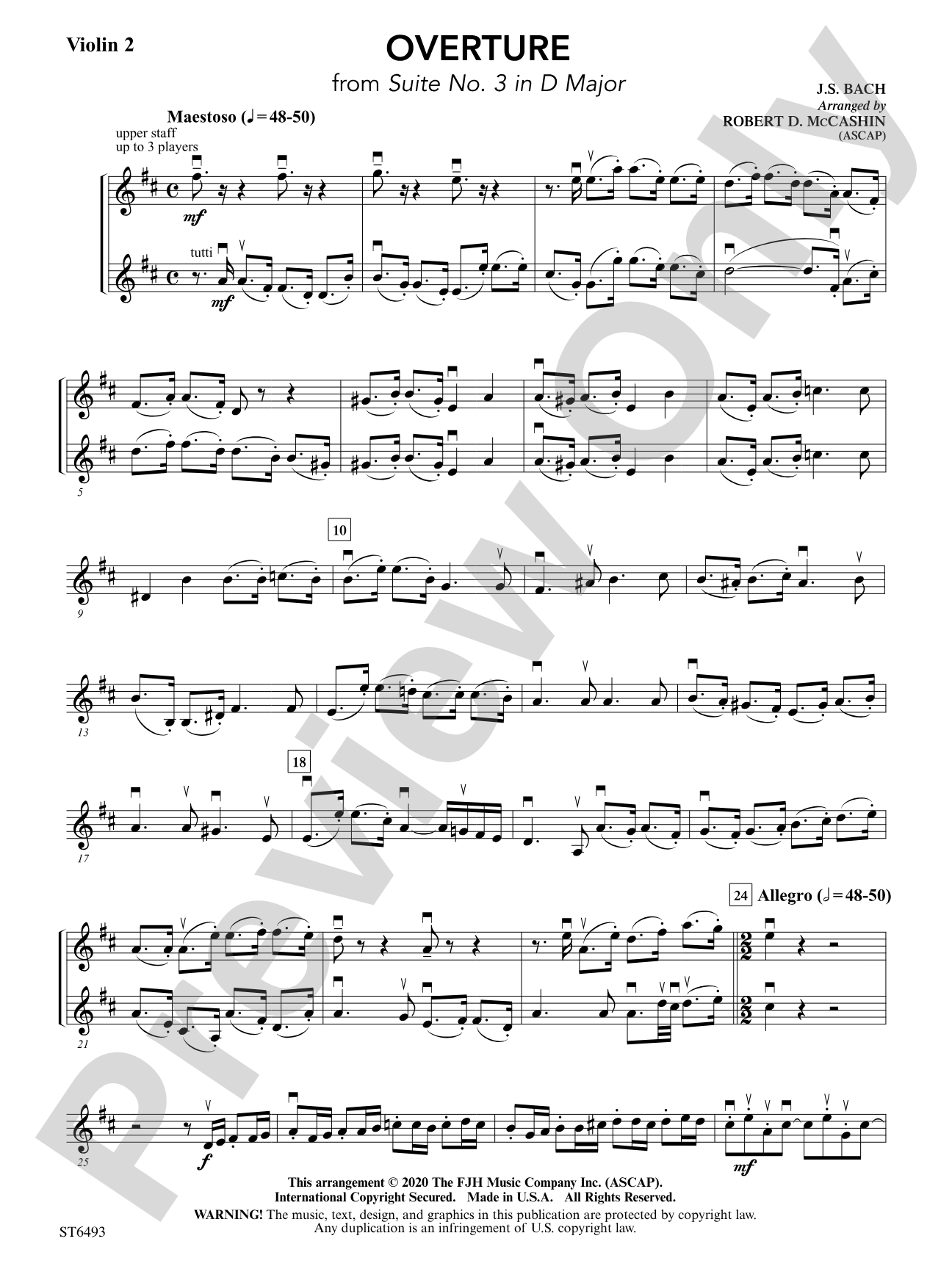 Overture (from Suite No. 3 in D Major): Violin 2