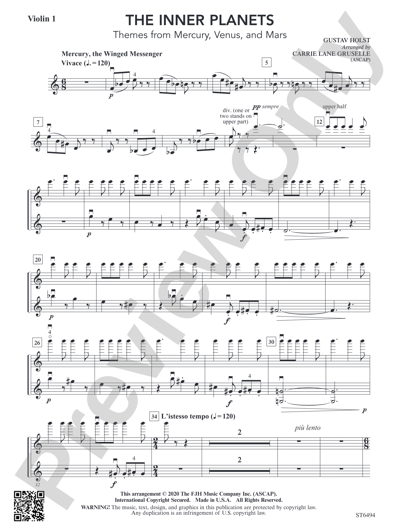 The Inner Planets (Themes from Mercury, Venus and Mars): Violin 1