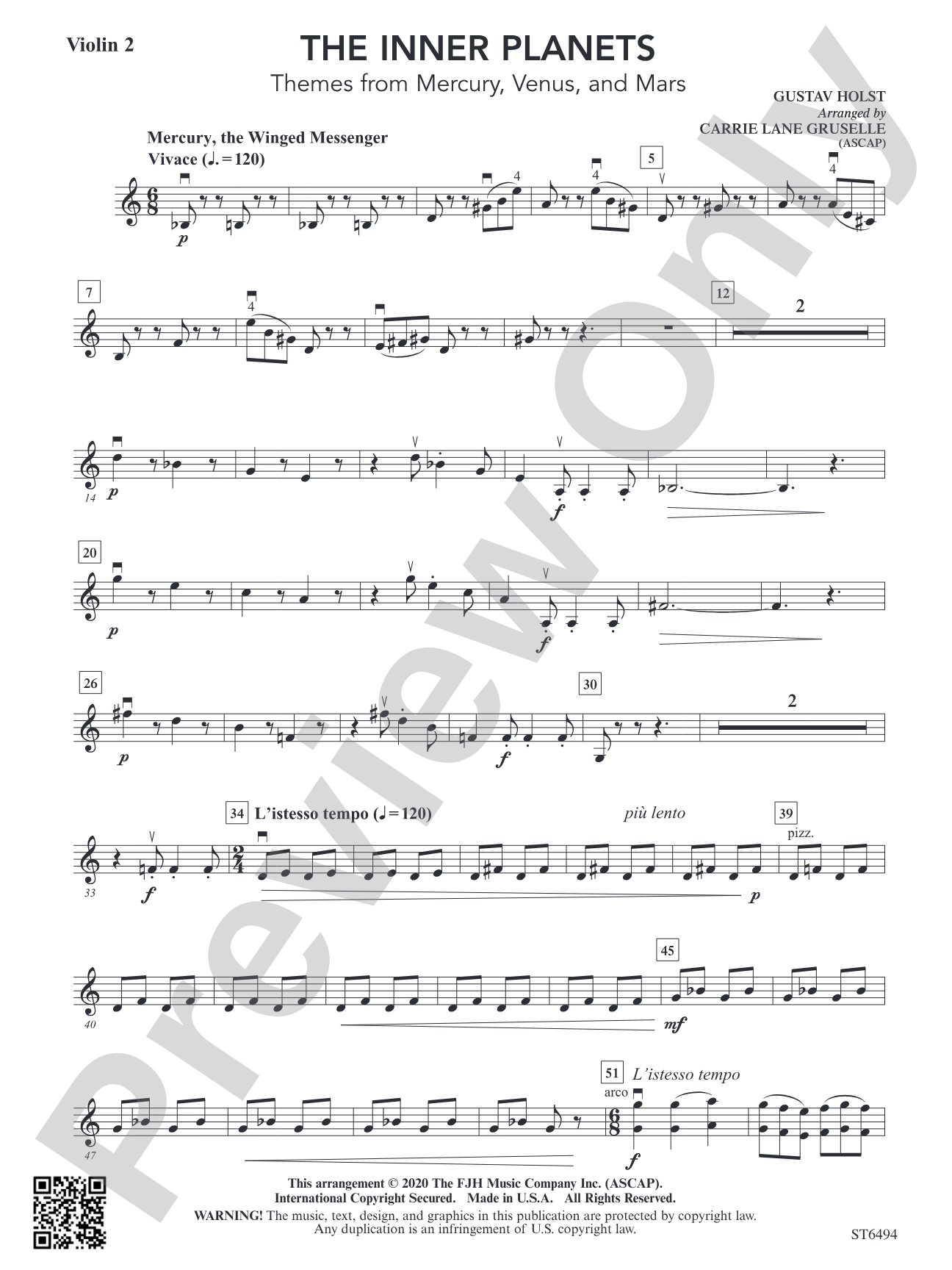 The Inner Planets (Themes from Mercury, Venus and Mars): Violin 2