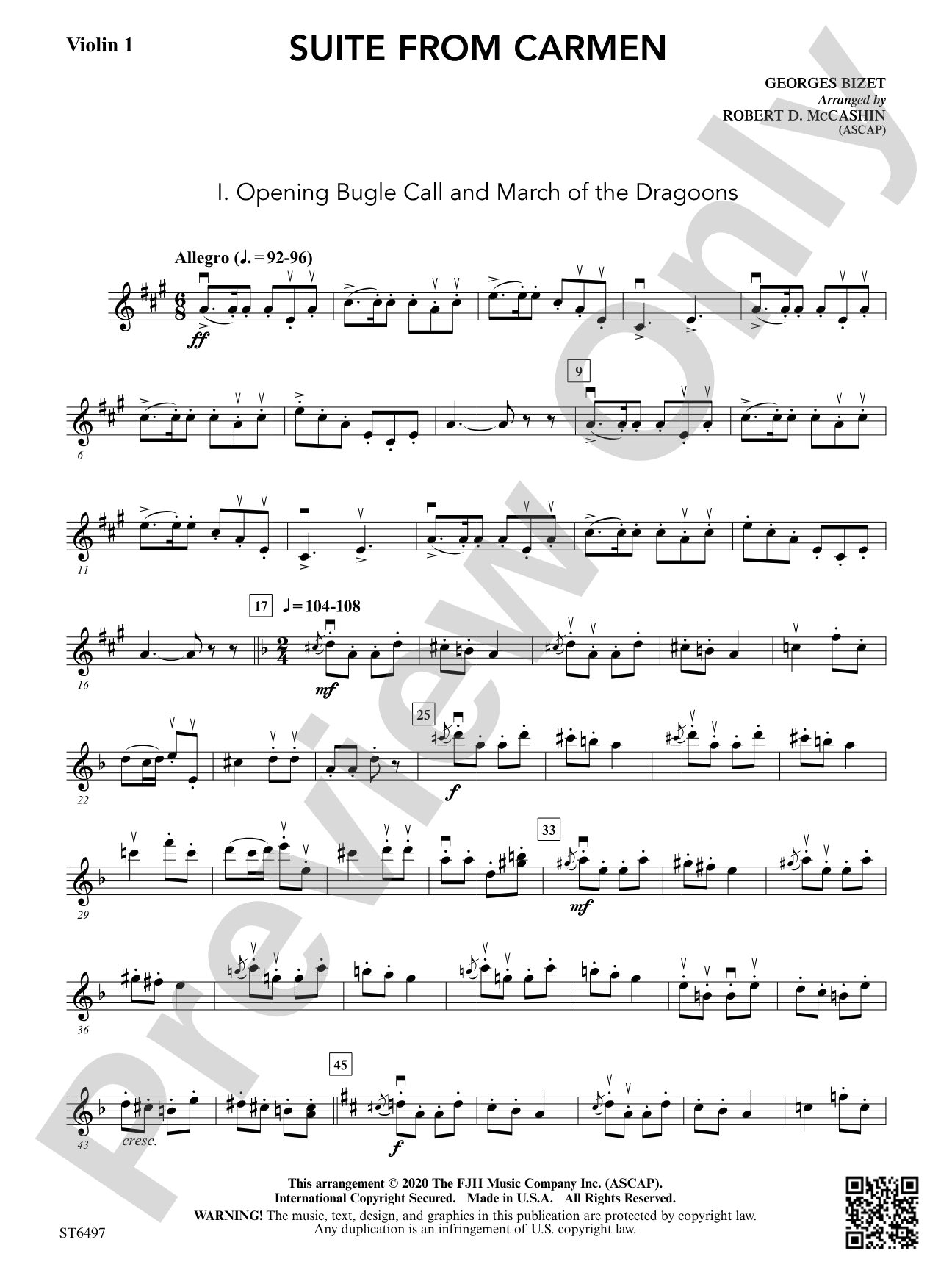 Suite from Carmen: Violin 1