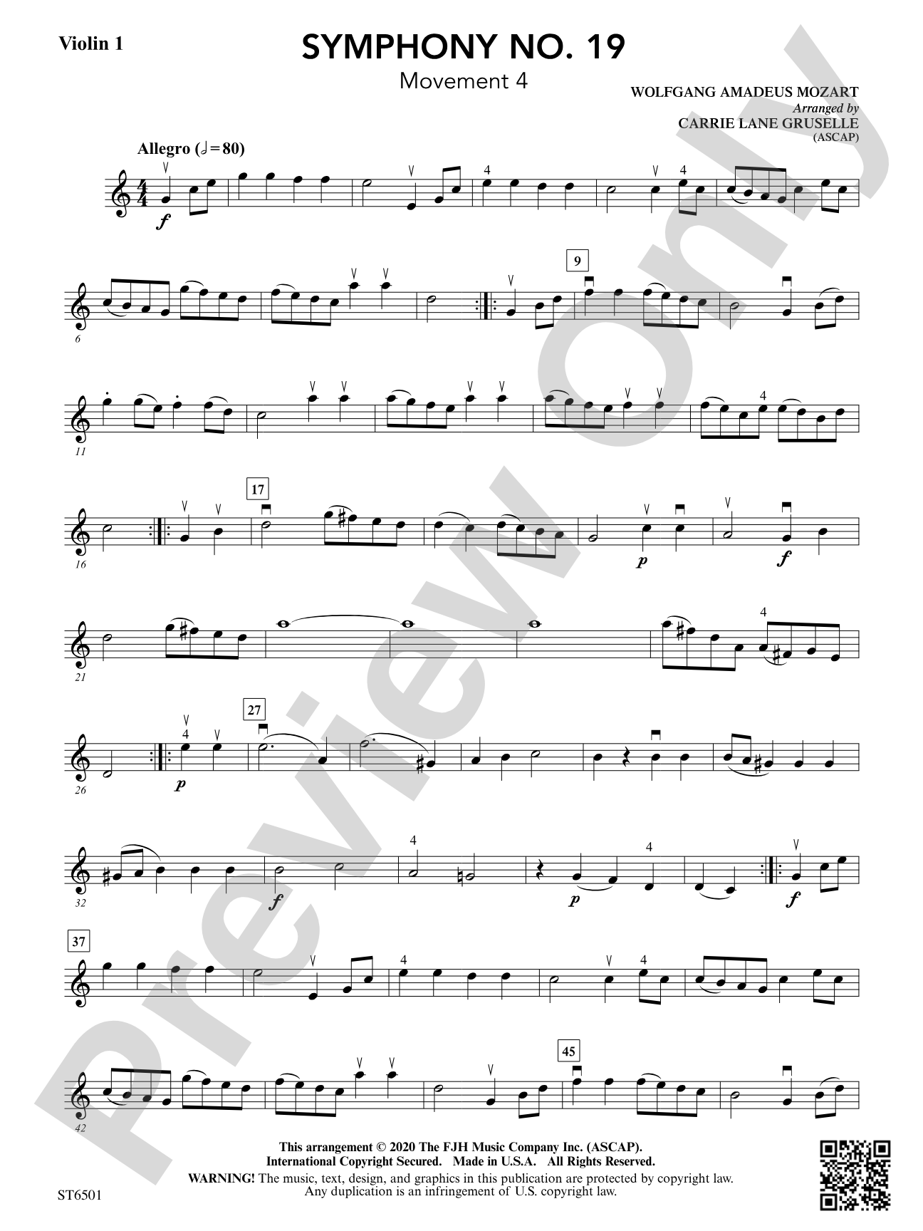 Symphony No. 19: Violin 1