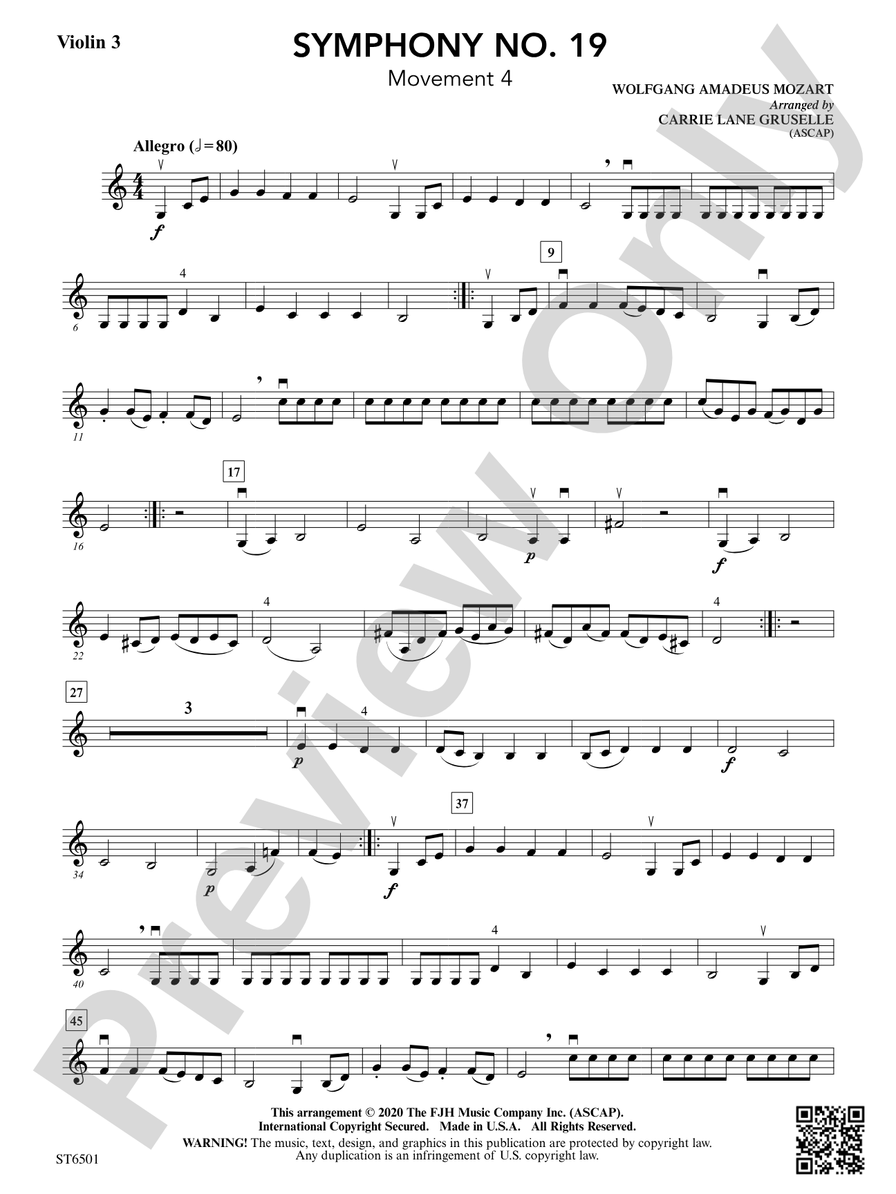 Symphony No. 19: Violin 3 (Viola T.C.)