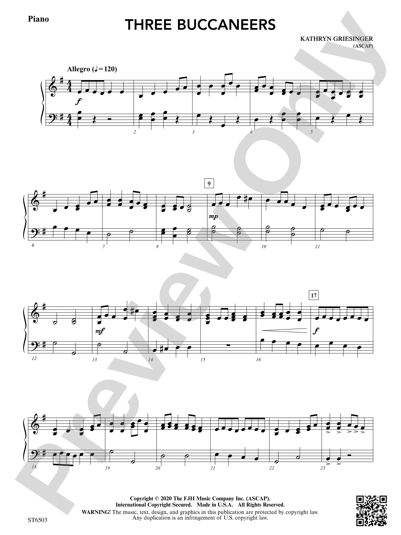Three Buccaneers: Piano
