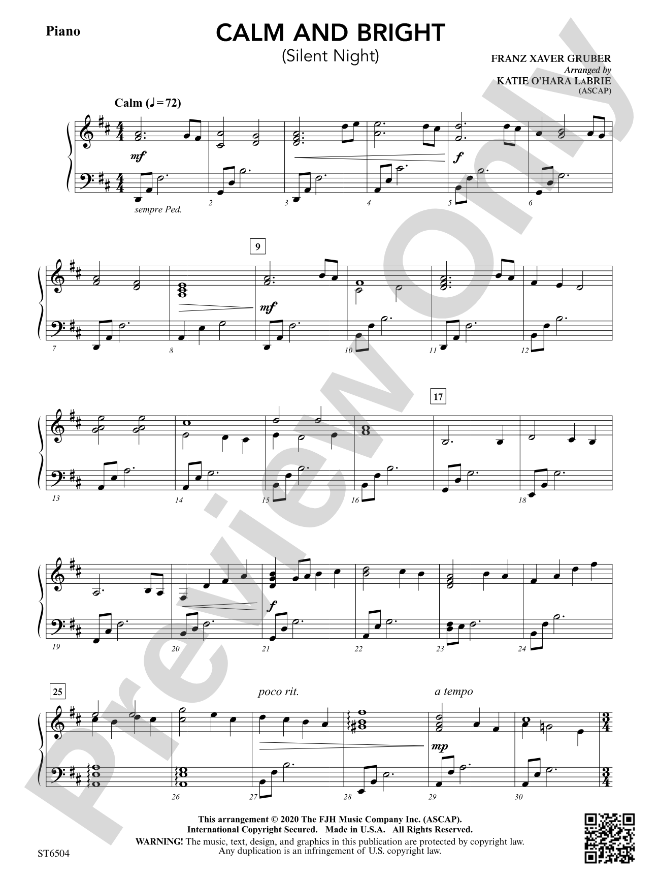 Calm and Bright (Silent Night): Piano