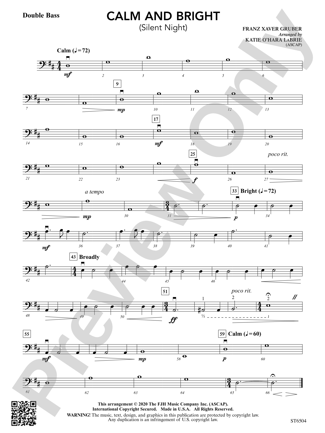 Calm and Bright (Silent Night): Double Bass