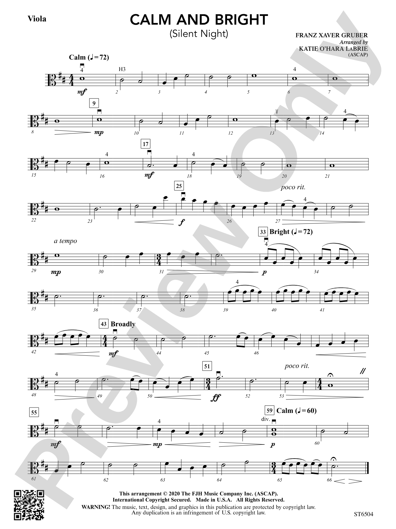 Calm and Bright (Silent Night): Viola