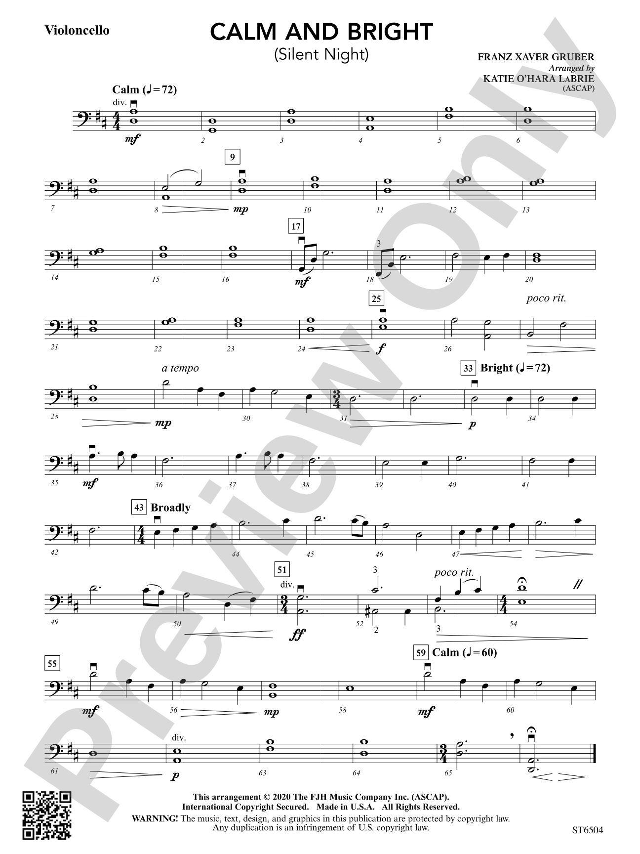 Calm and Bright (Silent Night): Violoncello