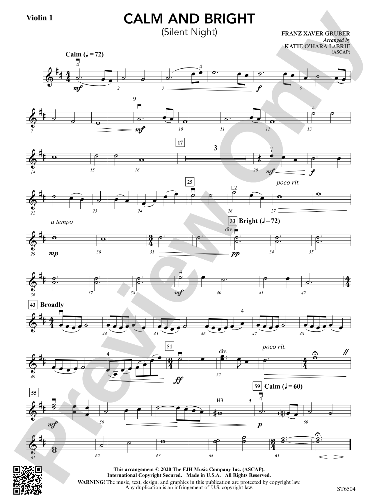 Calm and Bright (Silent Night): Violin 1