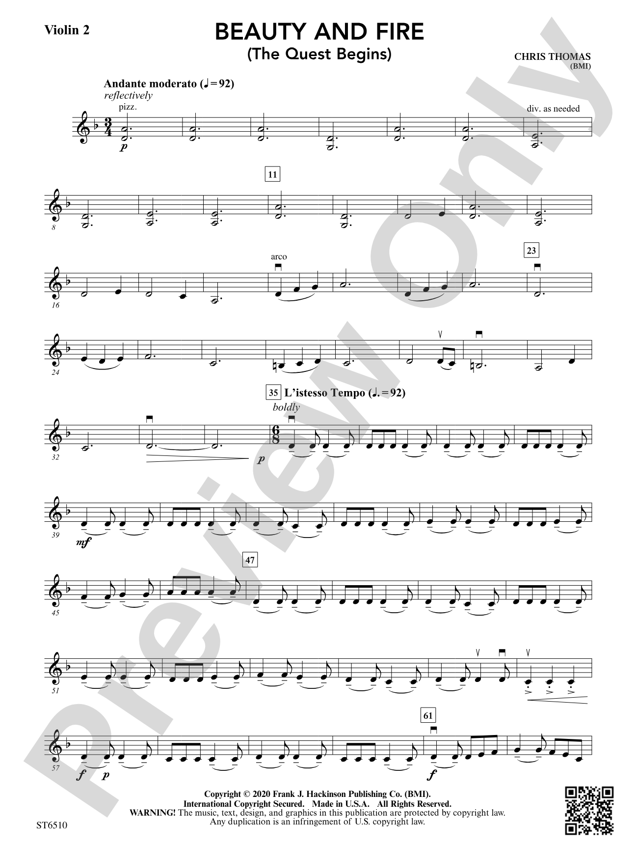 Beauty and Fire (The Quest Begins): Violin 2