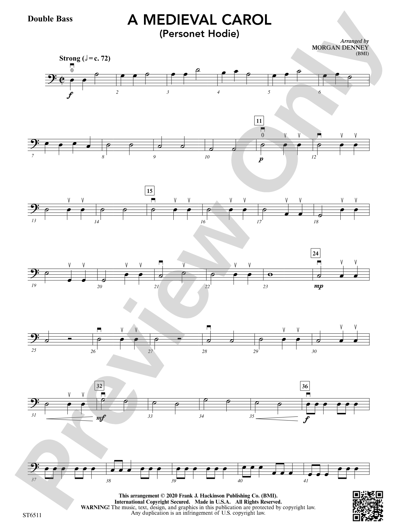 A Medieval Carol (Personet Hodie): Double Bass