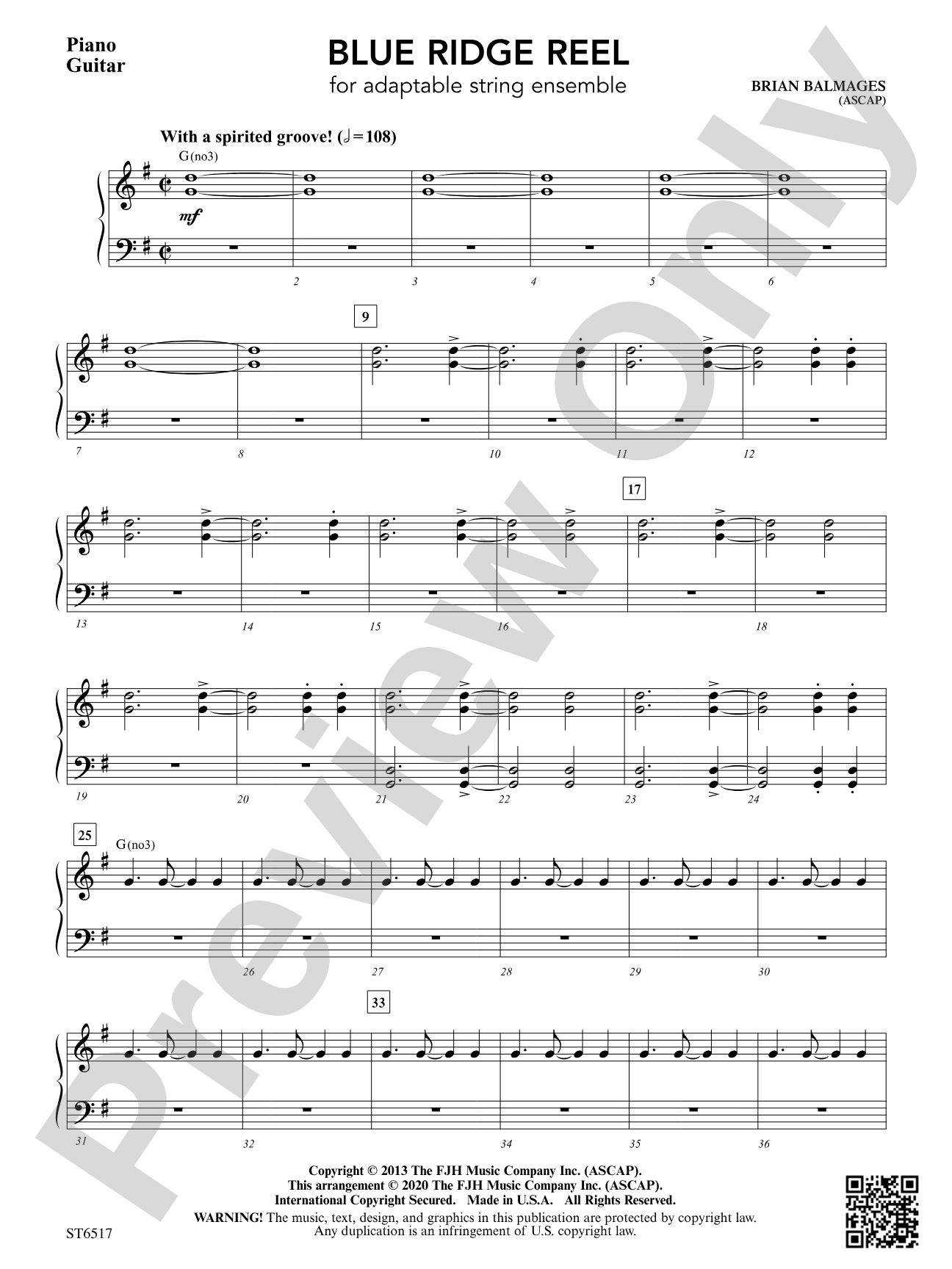 Blue Ridge Reel: Piano / Guitar