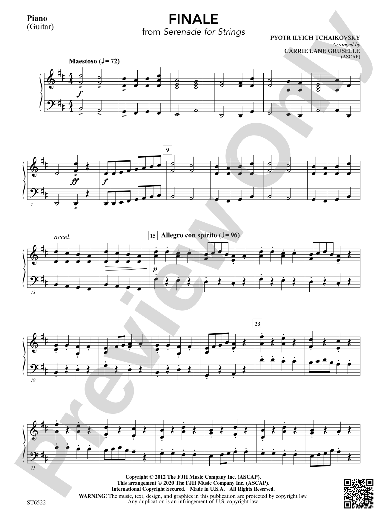Finale (From Serenade for Strings): Piano/Guitar