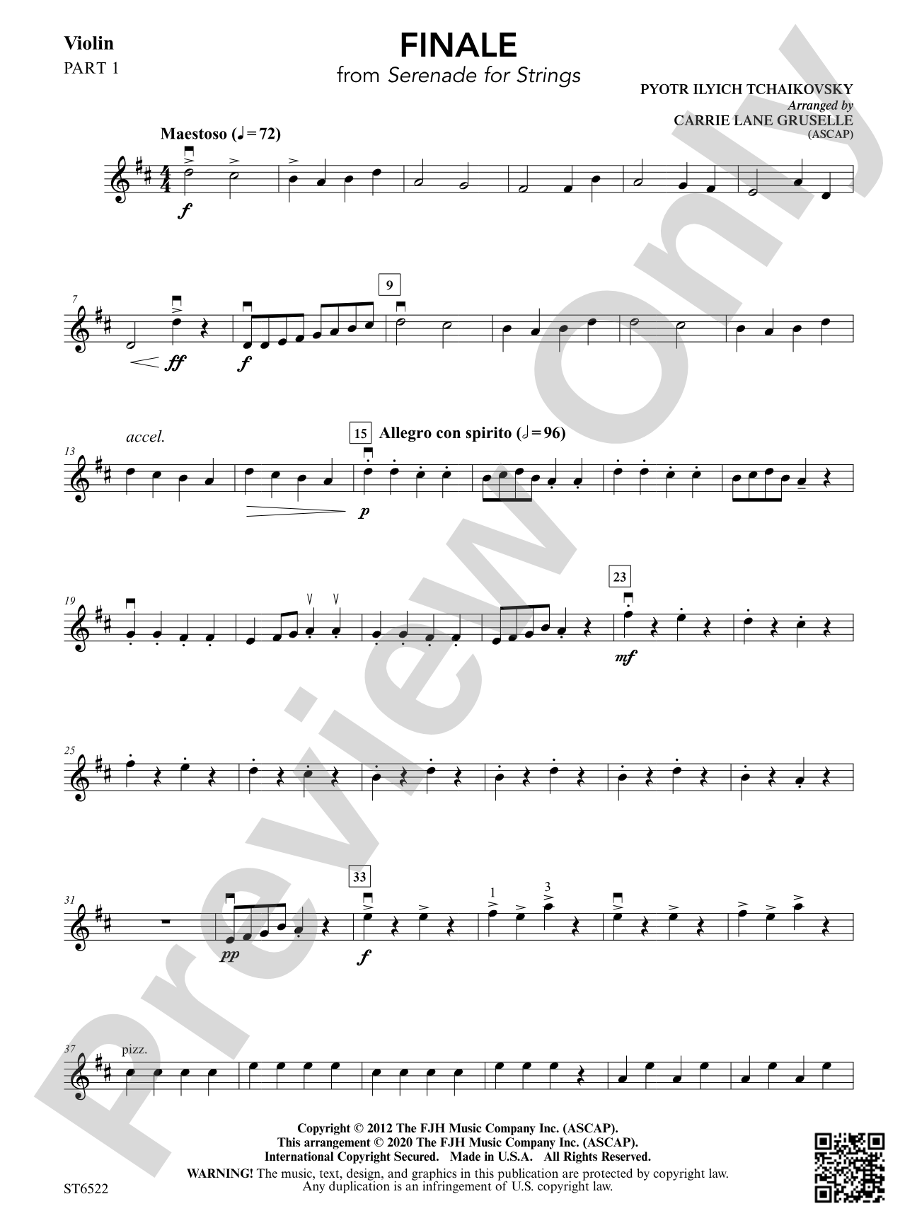 Finale (From Serenade for Strings): Part 1 Violin