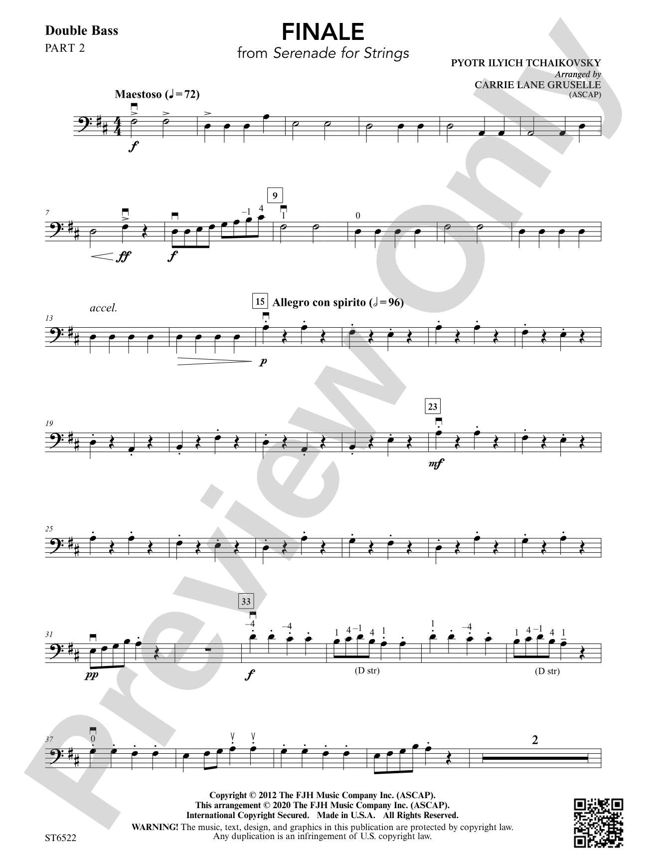 Finale (From Serenade for Strings): Part 2 String Bass