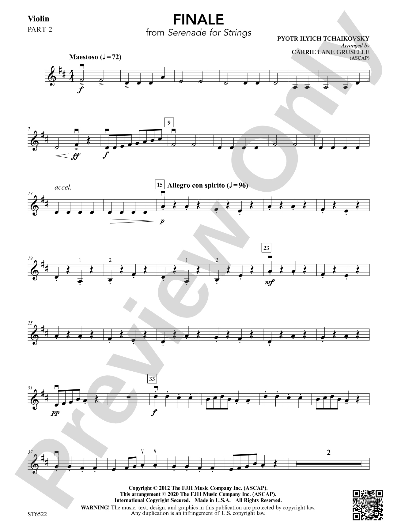 Finale (From Serenade for Strings): Part 2 Violin