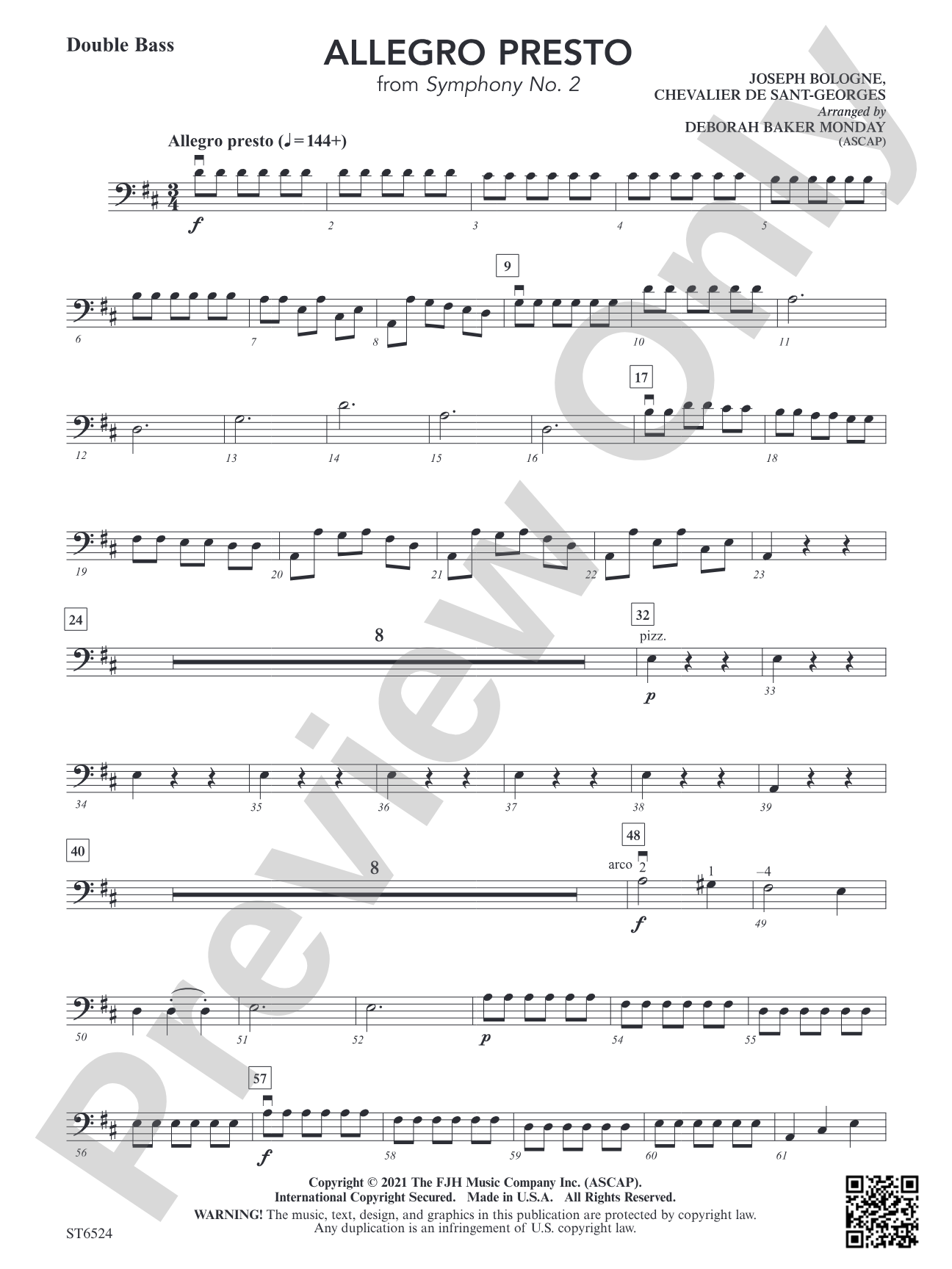 Allegro Presto (From Symphony No. 2): Double Bass