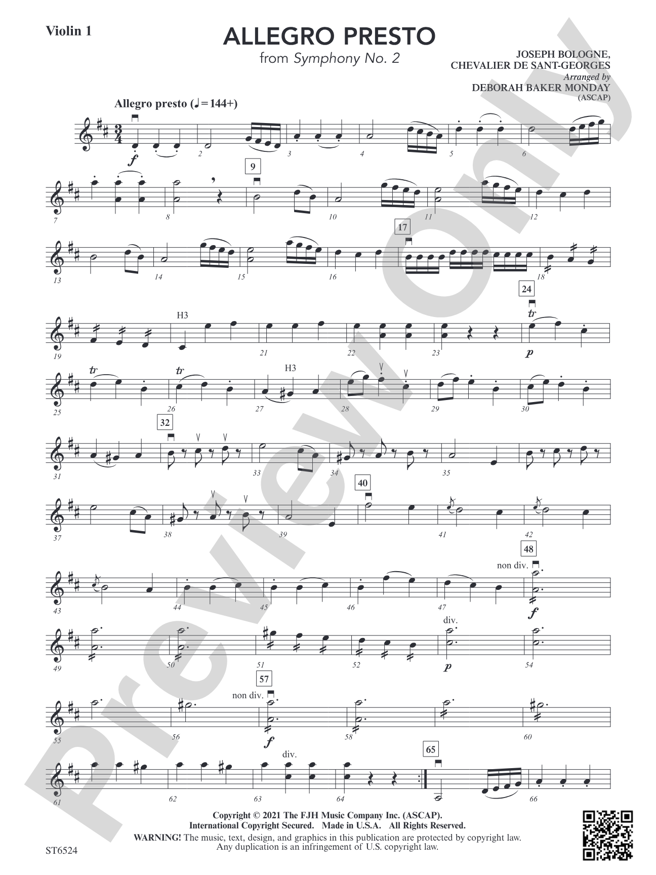 Allegro Presto (From Symphony No. 2): Violin 1