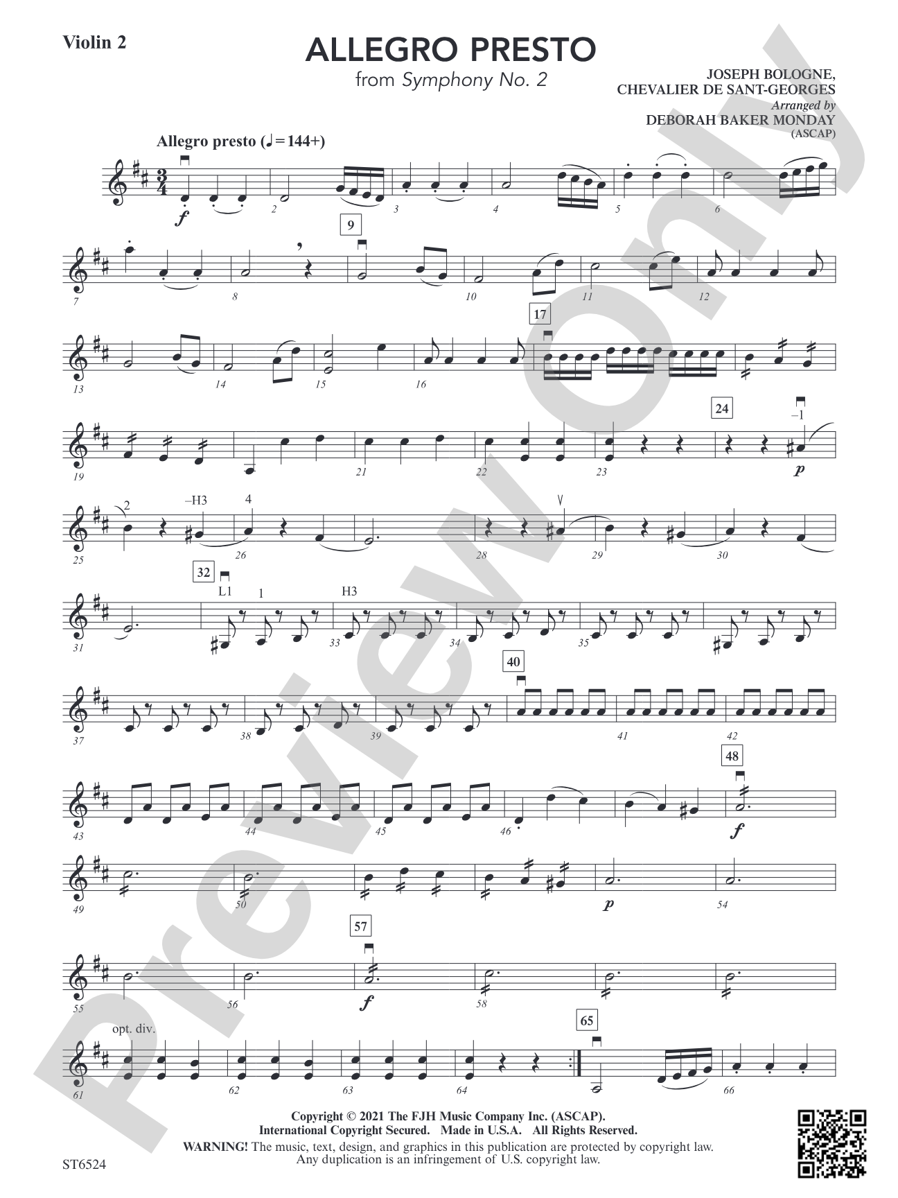 Allegro Presto (From Symphony No. 2): Violin 2