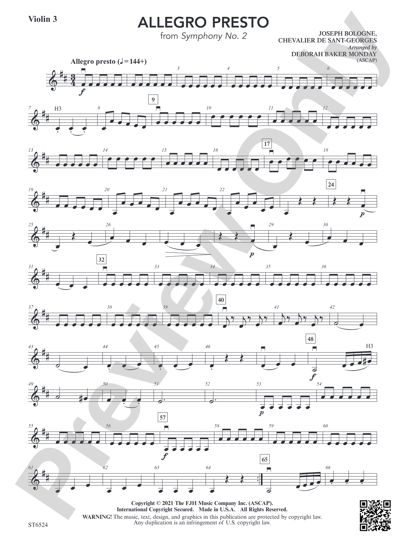 Allegro Presto (From Symphony No. 2): Violin 3 (Viola T.C.)