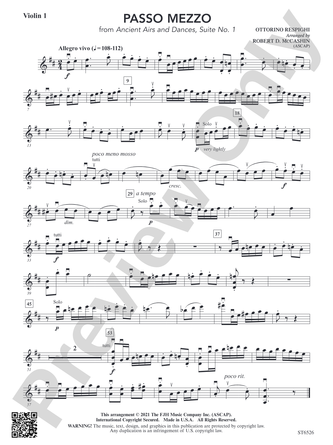 Passo Mezzo (from Ancient Airs and Dances, Suite No. 1): Violin 1