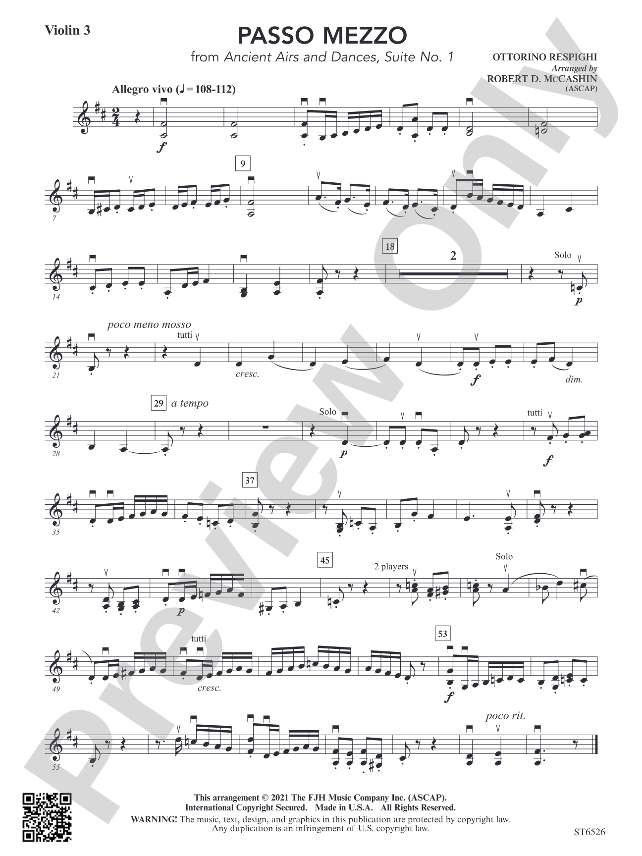 Passo Mezzo (from Ancient Airs and Dances, Suite No. 1): Violin 3 (Viola T.C.)