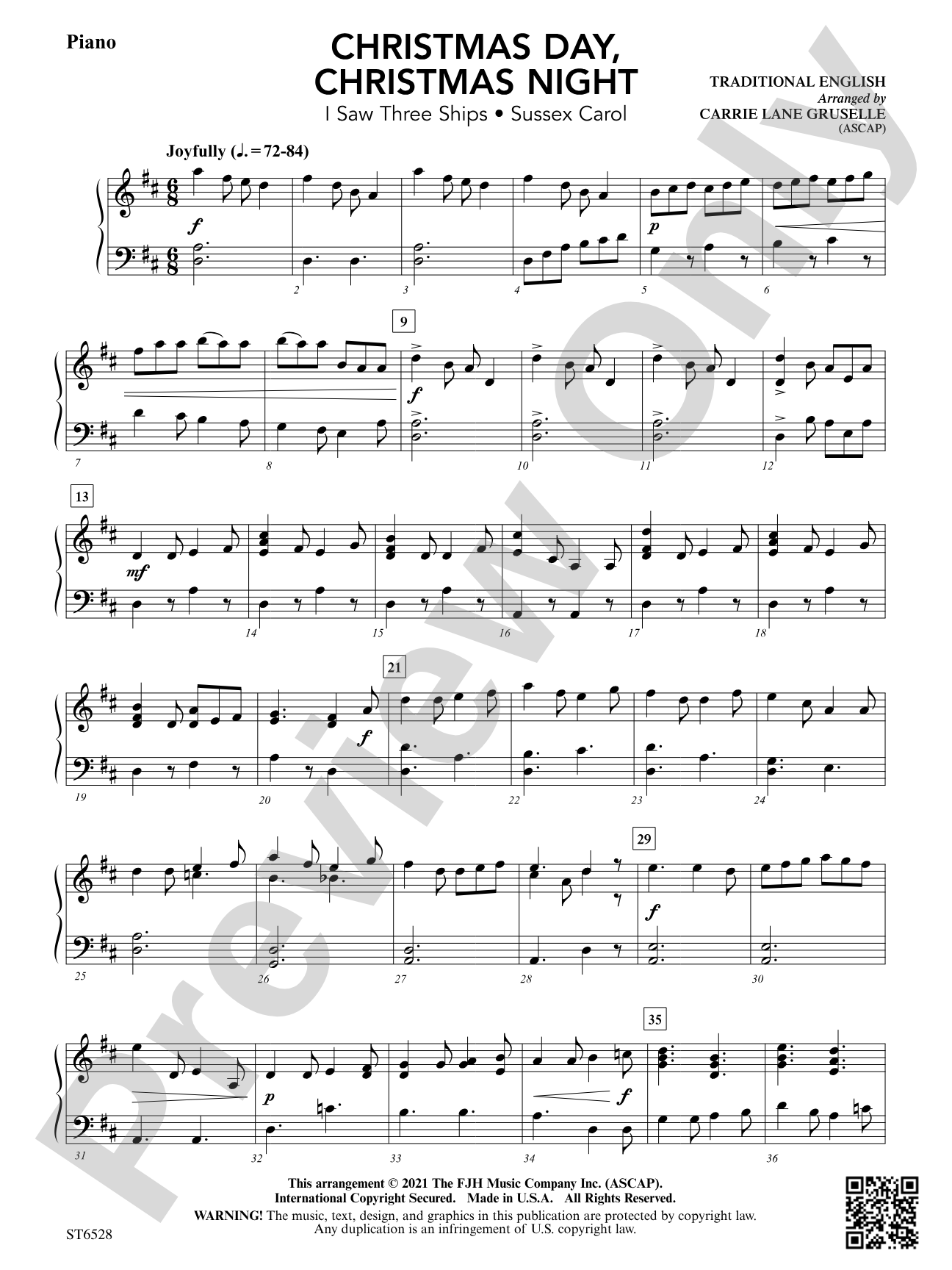Christmas Day, Christmas Night (I Saw Three Ships - Sussex Carol): Piano