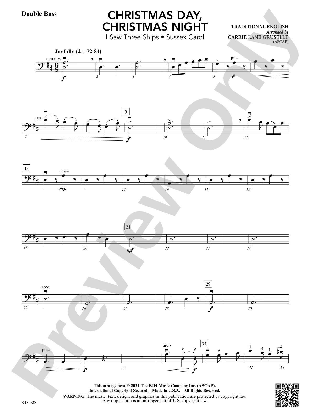 Christmas Day, Christmas Night (I Saw Three Ships - Sussex Carol): Double Bass