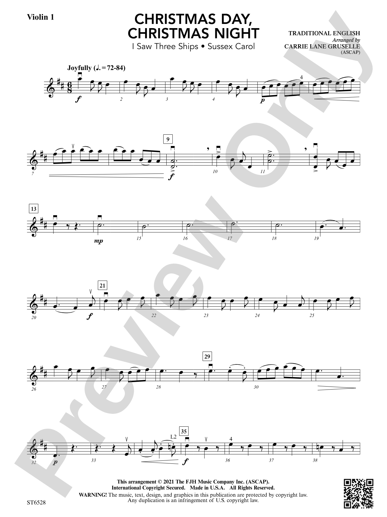 Christmas Day, Christmas Night (I Saw Three Ships - Sussex Carol): Violin 1