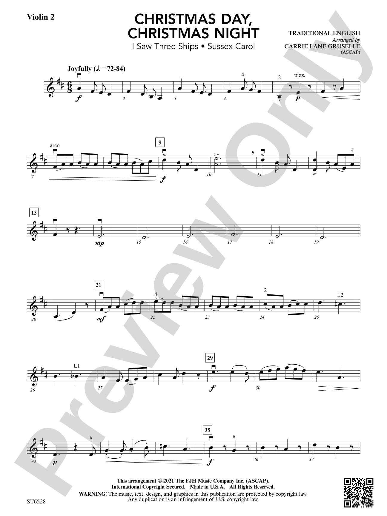 Christmas Day, Christmas Night (I Saw Three Ships - Sussex Carol): Violin 2