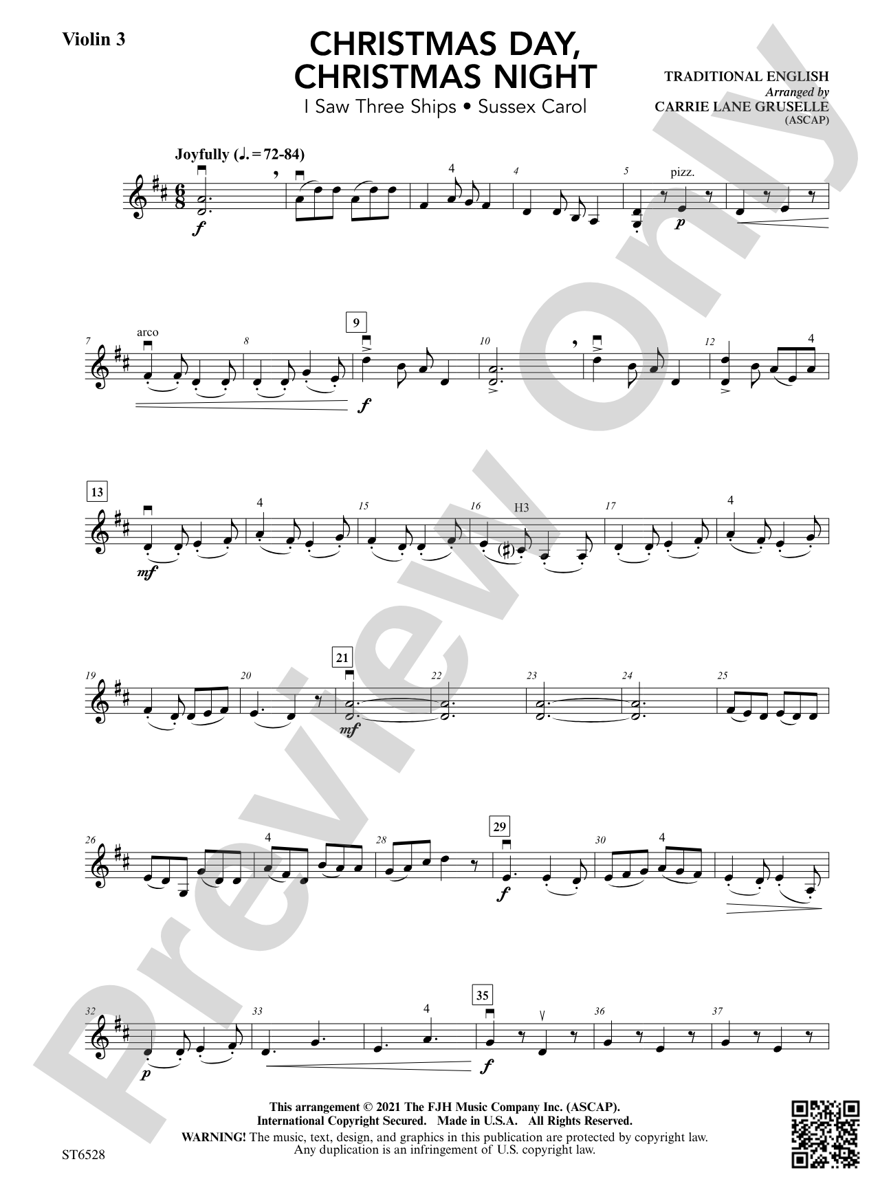 Christmas Day, Christmas Night (I Saw Three Ships - Sussex Carol): Violin 3 (Viola T.C.)