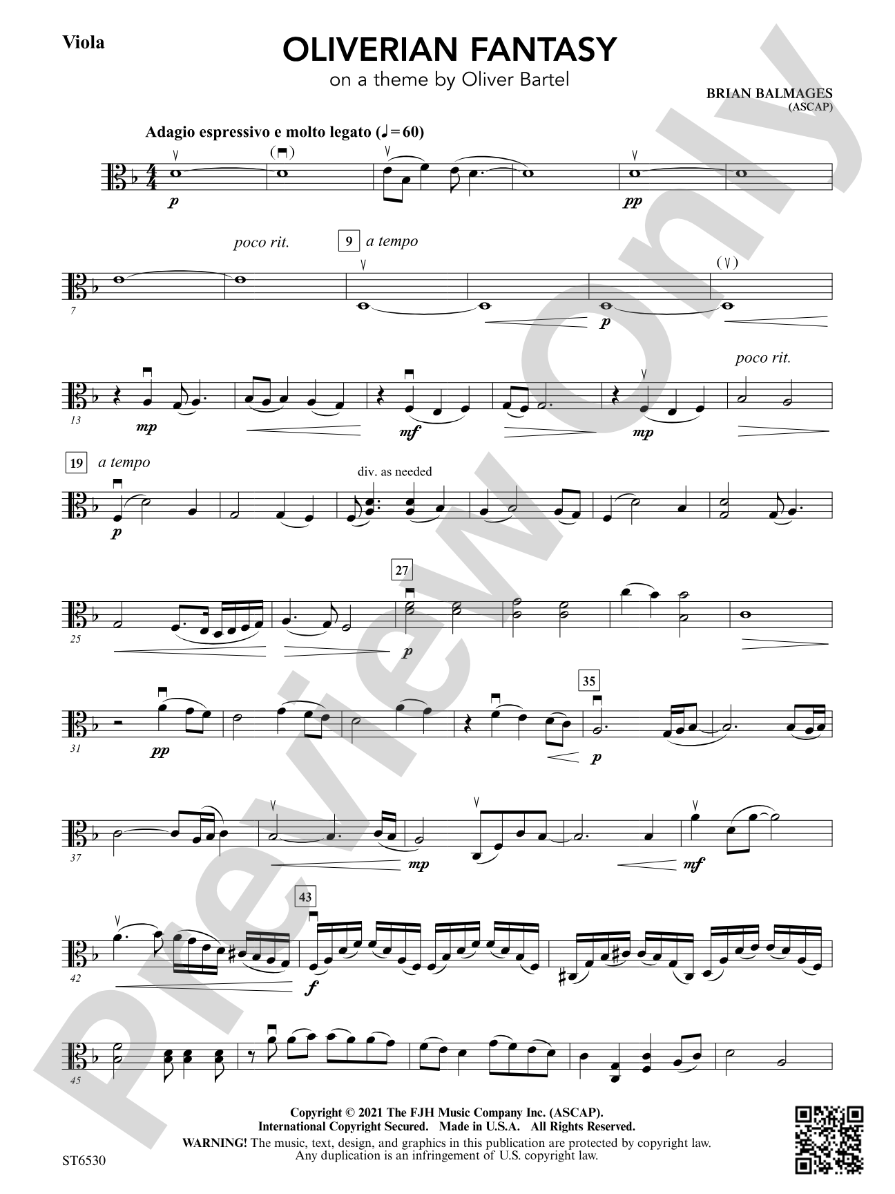 Oliverian Fantasy (on a theme by Oliver Bartel): Viola