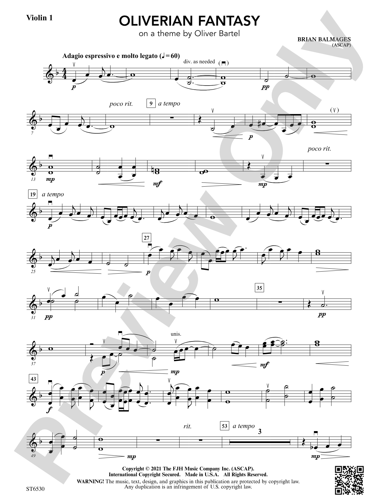Oliverian Fantasy (on a theme by Oliver Bartel): Violin 1