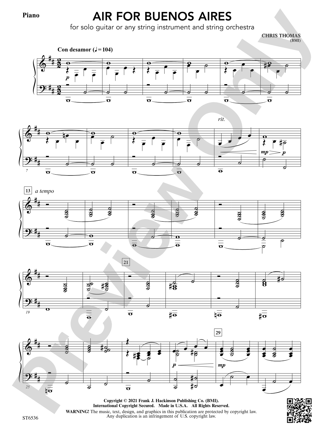 Air for Buenos Aires: Piano