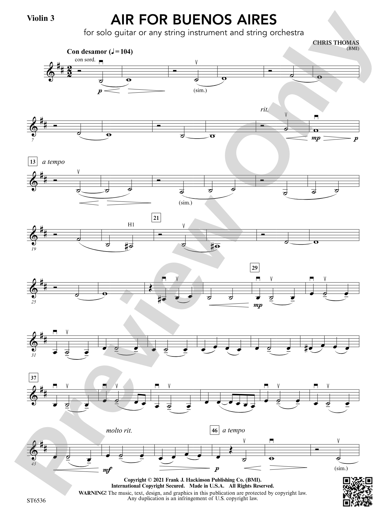 Air for Buenos Aires: Violin 3 (Viola T.C.)