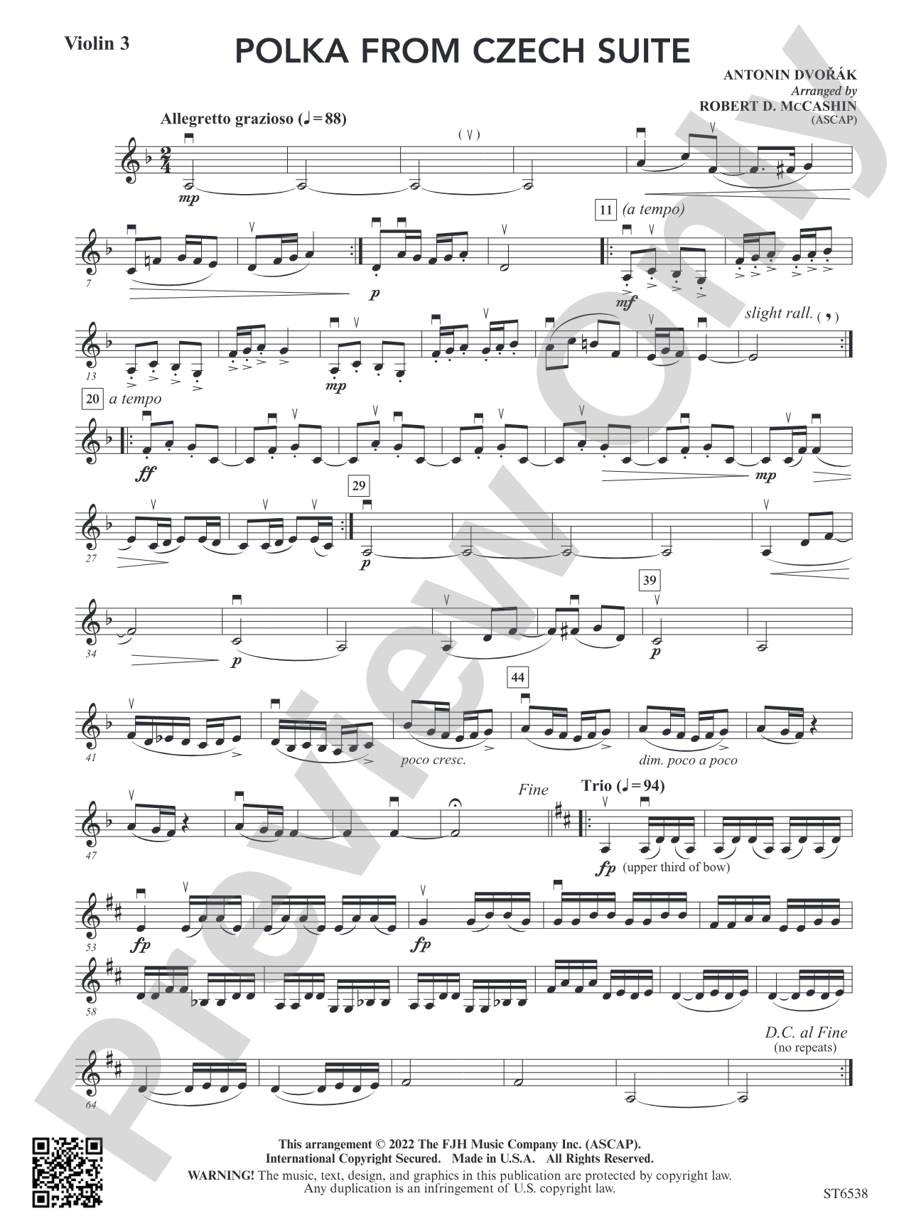 Polka from Czech Suite: Violin 3 (Viola T.C.)