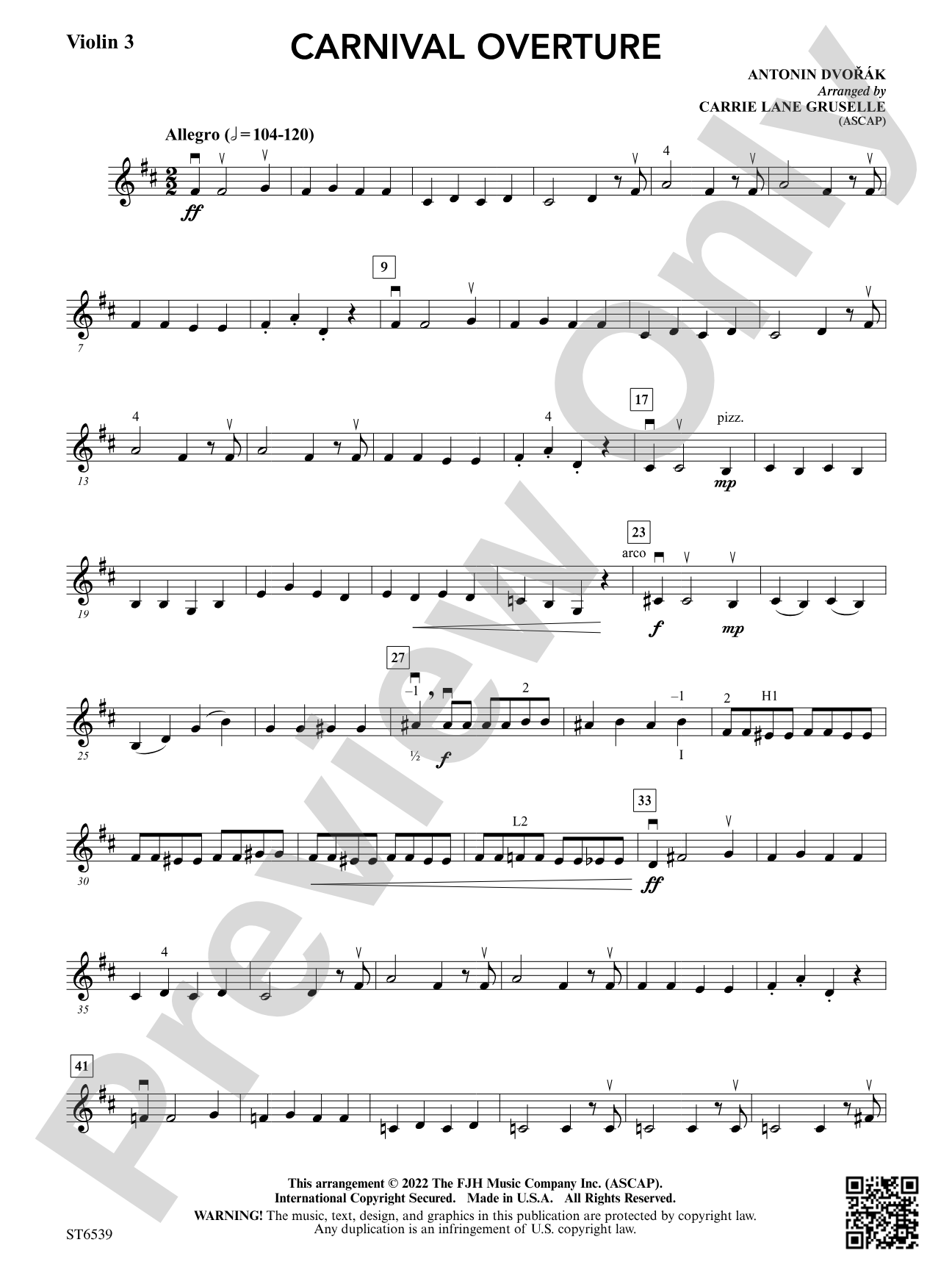 Carnival Overture: Violin 3 (Viola T.C.)